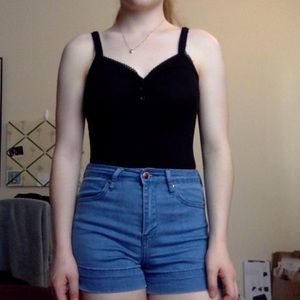 American Eagle black ribbed lace trim body suit